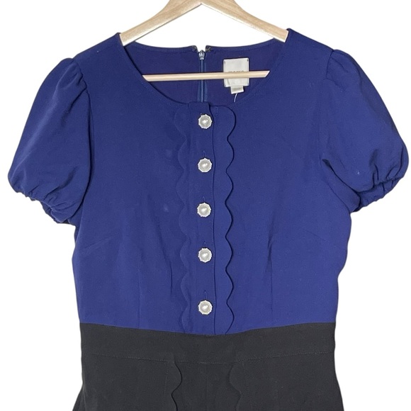 Anthropologie Maeve Puff-Sleeve Colorblock Scallop Pearl Romper Dress Size 6 - Picture 5 of 14